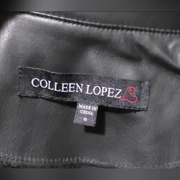 Colleen Lopez Sequin Sleeve Faux Leather Bomber Jacket Coat Small Black - Picture 7 of 9